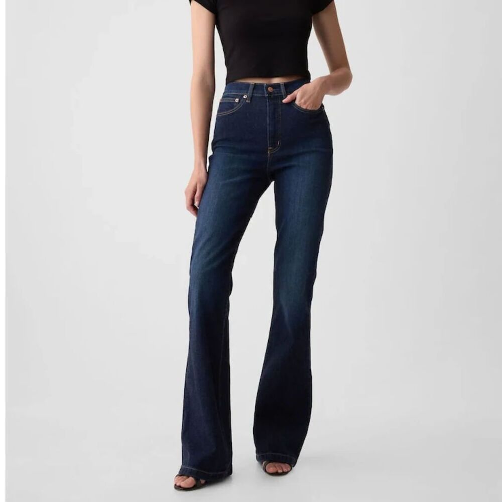 GAP '70s Flare High Rise Jeans in Dark Blue Wash Size 12 R NWOT Orig. $90